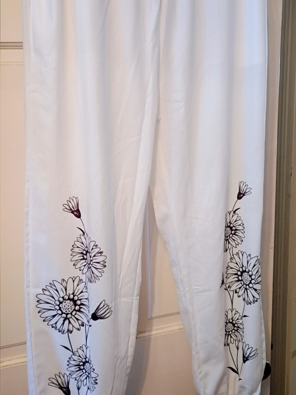 White Wide-Leg Floral Print Pants